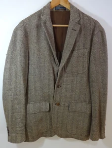 Vintage Tweed Jacket Blazer RALPH LAUREN POLO Brown Herringbone Mens Large 42 - Picture 1 of 10