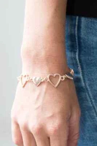 Paparazzi  "HEART To Handle" Rose Gold Heart Charm Bracelet - Picture 1 of 2