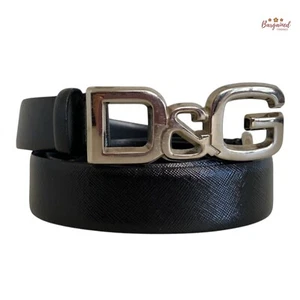 Authentic Dolce & Gabbana Black Patent Leather Silver D&G Buckle Belt Size 90/36 - Picture 1 of 12