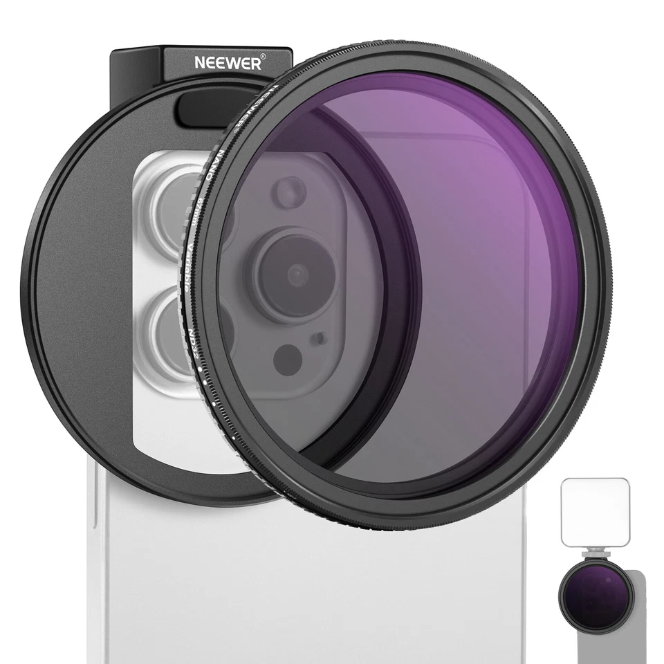 NEEWER 67mm Clip On Variable ND2-ND32 Phone Lens Filter Kit  Phone Clip - Image 1 of 1