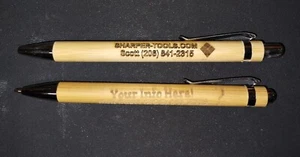 100 Laser Engraved, Made to Order. Bamboo Pen Retractable Ballpoint Black Ink - Picture 1 of 1