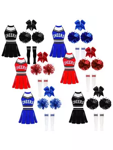 Kinder Mädchen Crop Top Mit Minirock Halter Neck Cheer Leader Tanz Outfits - Bild 1 von 65