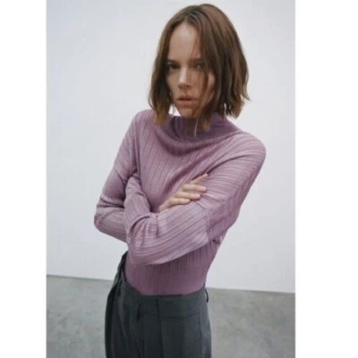 Suéter Zara Mujer Ligero Cuello Simulado Talla Mediana (6 8 EE. UU.) Malva Semi Transparente Foto 1 de 4