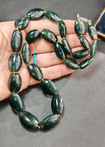 Moss agate transparent old cut hand carved Gemstone necklace vintage - Picture 1 of 10