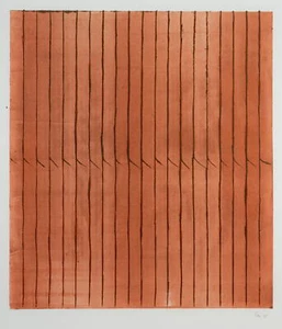 R. ROSE (*1933), sin título. Rayas doradas sobre salmón, 1985, cológrafo - Imagen 1 de 4