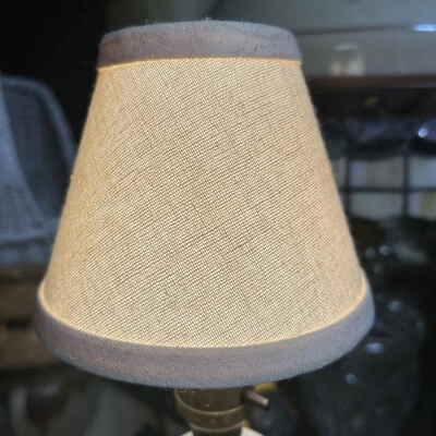 Vintage Super Clean Fabric Mcm Bell Shaped Rattan Clip On Lamp Shade 2.5x4x5 - Image 1 of 4