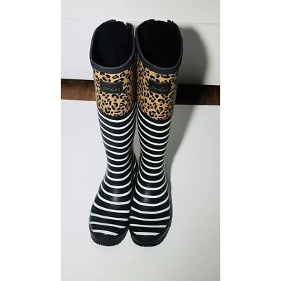BOTAS DE LLUVIA JOULES ALTAS MUJER TALLA 11 B/N RAYAS CON ESTAMPADO GUEPARDO Foto 1 de 4