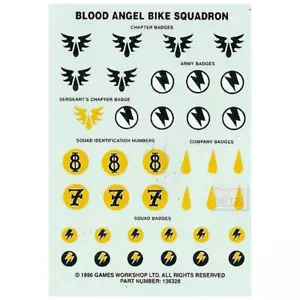 Blood Angel Bike Squadron Transfer Sheet (1996) Fuori Produzione Games Workshop Warhammer 40K - Foto 1 di 1