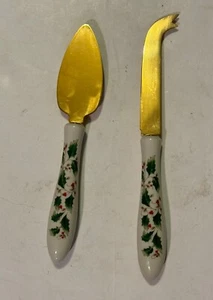 Porzellan Weihnachten Stechpalme Käseschneider und Servierer Made in Japan 2 Stück - Bild 1 von 2