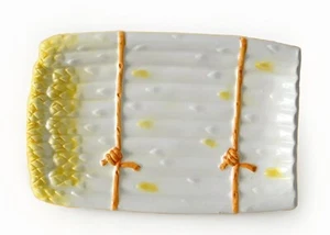 BASSANO CERAMICA piatto asparagi rettangolare 25 cm ASPARAGI bianco giallo MEDITERRANEO - Foto 1 di 2
