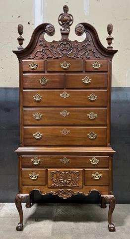 Councill Craftsman Chippendale 90" Highboy; Solid Mahogany With Hand Carving Cover