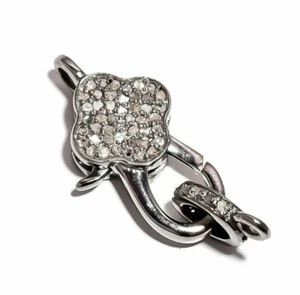 Pave Diamond Flower Lobster Clasp 925 Sterling Silver Jewelry Claps Findings. - Picture 1 of 12