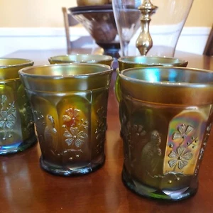 Northwood Carnival grün Glas singende Vögel Becher irisierend Vintage Tasse - Bild 1 von 10