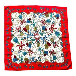 Bufanda cuadrada vintage Berkshire 30x30" poliéster hecha en Italia, diseño de arco de borla - Imagen 1 de 4