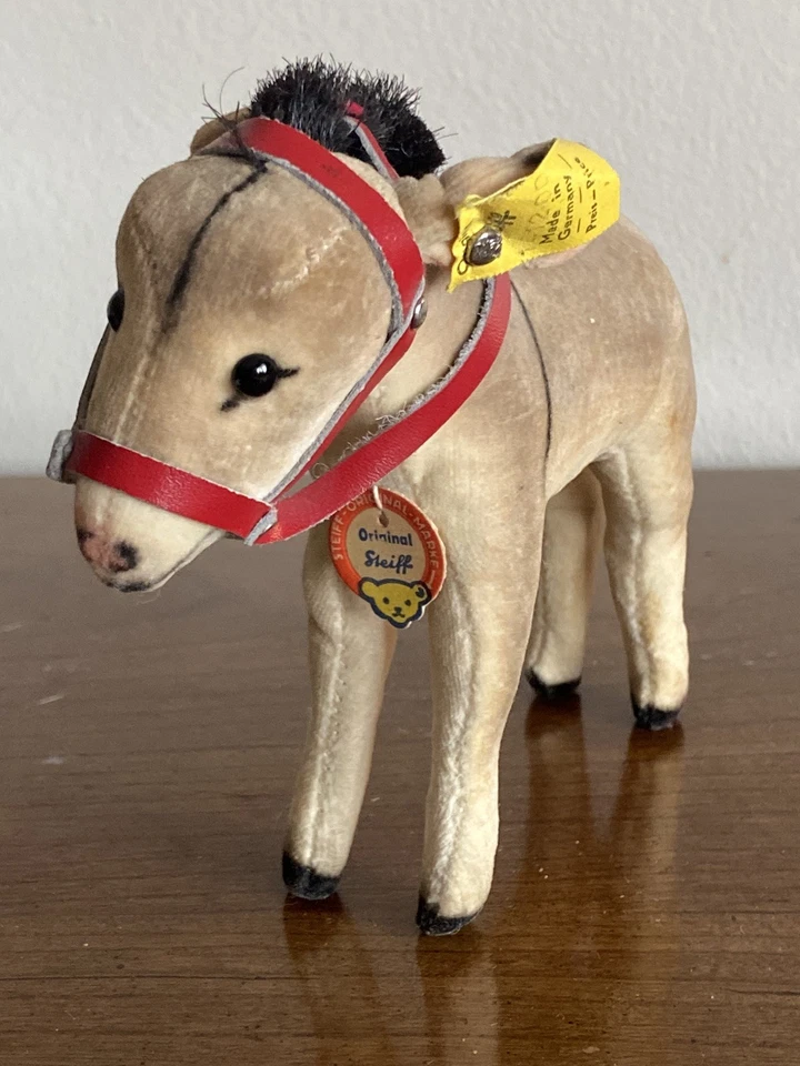 WOW ALL ID VTG Steiff Velvet Donkey Chest Tag, Silver Button & Flag MUST SEE - Image 1 of 4