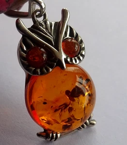 Wunderschöner massiver Sterling Silber & Bernstein Eule Charm / Anhänger - Bild 1 von 4
