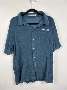 Criquet Cotton Terry Cloth Shirt Men Medium Blue Short Sleeve (Logos) - Picture 1 of 8