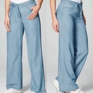J. Jill Blue Chambray Wide Leg Belted Jeans Size 14 - Picture 1 of 9