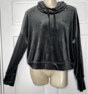 Offline by Aerie Velour Cropped Pullover Hoodie kastig grau Gr. Large - Bild 1 von 9