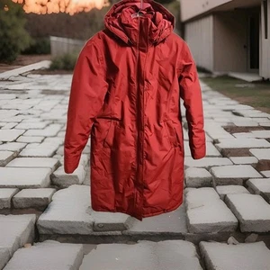 Lands End Womens Down Puffer Coat Red Size S/P (6-8) Mid Length Removable Hood - Picture 1 of 10