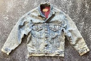 Vtg Levis 70417-9319 Blue Acid Wash Trucker Jacket Buffalo Plaid Lined Size Sm - Picture 1 of 11
