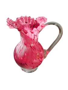 Antique Fenton Cranberry Spatter Cased Glass Pitcher Ruffled Rim - Picture 1 of 13