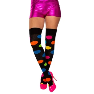 Clown Strümpfe extralange Kniestrümpfe Fasching Overknees mit bunten Punkten  - Bild 1 von 3