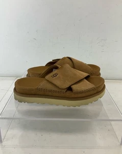 UGG Goldenstar Brown Suede Hook & Loop Cross Slide Platform Sandals 5.5 - Picture 1 of 7
