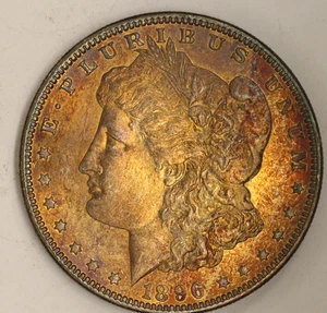 1896 Morgan Silver Dollar UNC BU Toning Rainbow Choice Bu - Picture 1 of 3