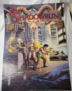 Original 1989 Shadowrun Cyberpunk RPG Poster Larry Elmore Fasa Saber Graphics - Picture 1 of 9