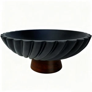 Cuenco de hormigón negro con base de madera, moderno frutero decorativo para mesa... - Imagen 1 de 6