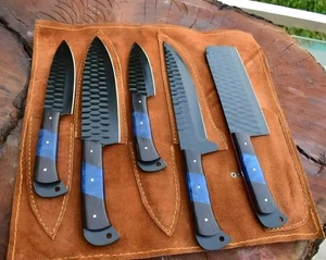 Handgefertigtes Damast Kochmesser Set - 5 Stück Küchenmesser - schwarz gehämmerte Klinge - Bild 1 von 4
