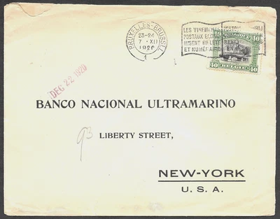 Belgium Bank Cover with Solo 40c View at Dinart Stamp to USA 1920 - Image 1 of 2