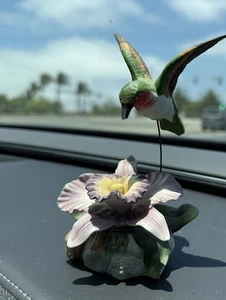 Vintage 1994 COSMOS Kolibri auf beweglichem Draht mit lila und gelber Orchidee - Bild 1 von 6