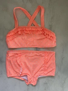 NWT Janie And Jack Girls Size 10 2-piece Swim Set Polka Dot Ruffle Neon Peach - Picture 1 of 13