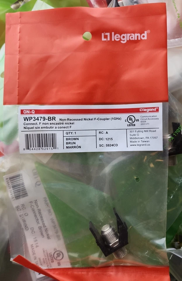 120 x Legrand On-Q WP3479 BR подрядчик не утопленный никель ГГц F-разъем - Изображение 1 из 4