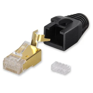 10 x Yonix ® Netzwerk Stecker RJ45 Cat 7 / 6A vergoldet Einführhilfe NSY-758SW - Bild 1 von 1