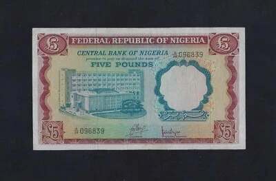 NIGERIA 5 POUNDS 1968 P-13 RARE VF+++ British - Image 1 of 2