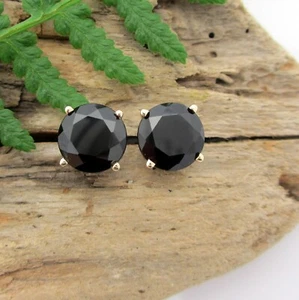 3 CT Round 5mm Lab Created Black Diamond Stud Earrings 14k Yellow Gold Finish - Picture 1 of 3