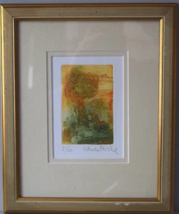 Ulrike Michel Radierung Bütten 2 Bäume sign. 29,5x24,5/14,5x10 cm - Bild 1 von 3
