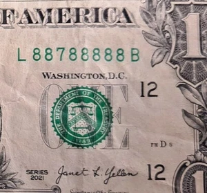 Número de serie de lujo serie de billetes de $1 2021 ~887888~ ((7 de un tipo binario)) - Imagen 1 de 3