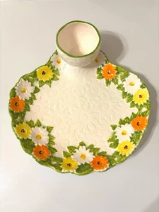 Vintage Lefton Japan Hand Painted Ceramic Daisy Flower Platter And Dip Bowl Set - Picture 1 of 21