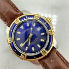 VINTAGE Fossil Blue Dial, Two-Tone Airmaster AC-1635 Rotating Bezel, NEW BATTERY