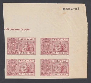 Philippines Forbin 13 MNH. 1898 25c carmine SELLO fiscal corner block, toned gum - Picture 1 of 2