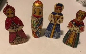 Russian Wooden Christmas Ornaments/Figurines - Unbranded Set Of 4 - Picture 1 of 2
