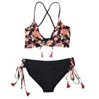 Bingo Surf Black/Orange Floral Print Bikini 2-Pieces Set Size L Women's Swimwear
