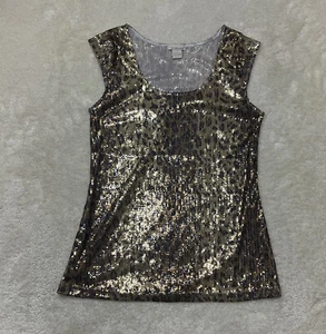 WR 9000 Womens Size M Sequin Animal Print Tank Top Blouse Sleeveless Round Neck - Picture 1 of 7