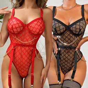 Lencería Sexy para Mujer Malla Peluche Body Tirantes Cinturón Ropa Interior SeeThrou ' - Imagen 1 de 27