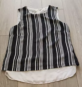 Rose + Olive Blouse Women's M Black Beige Ivory Striped Sleeveless Layered - Picture 1 of 13