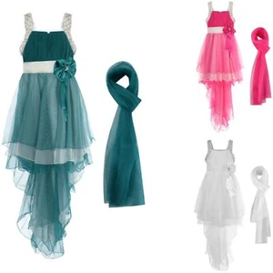 Girls Dresses Chiffon Bridesmaid Formal Prom Party Dress Long Scarf Back 2-10 Yr - Picture 1 of 7